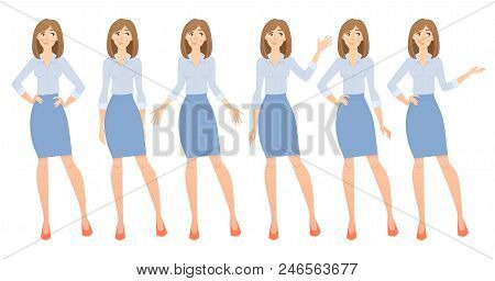 Business Woman Set. Set Of Female Gestures And Postures Illustration.