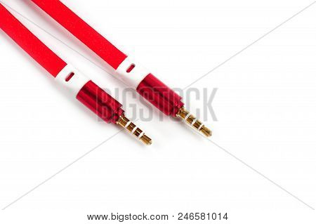 .a Cord With A 3.5Mm Bright Red Connector On A White Background