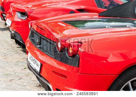 Prague, Czech Republic - 6/10/2018 Ferrari Couple From Behind