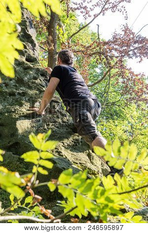 Free Climber In Saxon Switzerland (lilienstein Mountain), Königstein, Germany
