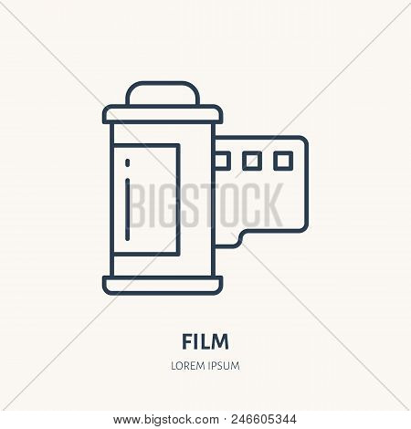 Retro Film Strip Flat Line Icon. Photography Equipment Sign. Thin Linear Logo For Photo Studio.