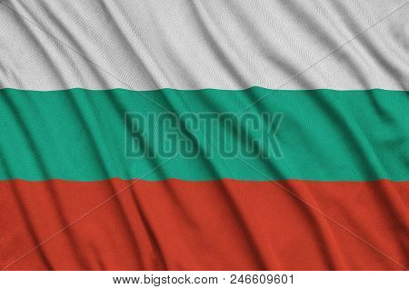 Bulgaria Flag  Is Depicted On A Sports Cloth Fabric With Many Folds. Sport Team Waving Banner