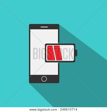 Low Battery Phone Colored Vector. Mobile Phone Icon Vector In Modern Flat Style For Web, Graphic And