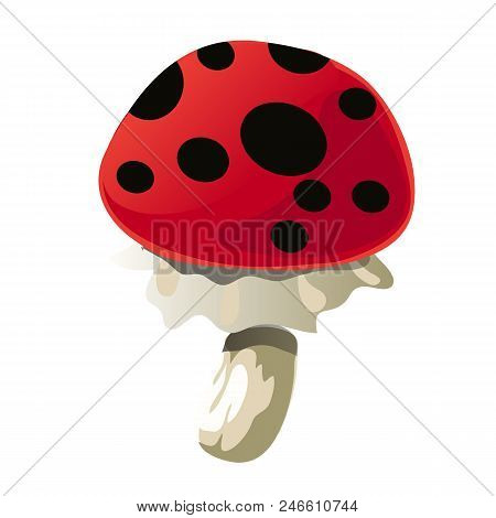 Fantasy Mushroom With Black Spots Isolated On White Background. Vector Cartoon.