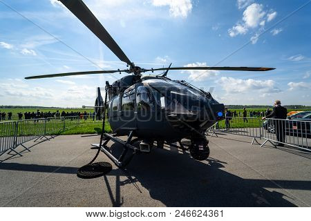 Berlin - April 27, 2018: Utility Helicopter Airbus Helicopters H145m. German Army. Exhibition Ila Be