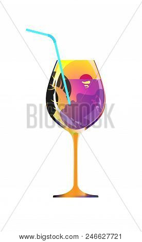 Girl At The Resort Drinks Through A Straw From A Orange Glass Of Liqueur Or Wine. Fun Reflection Car
