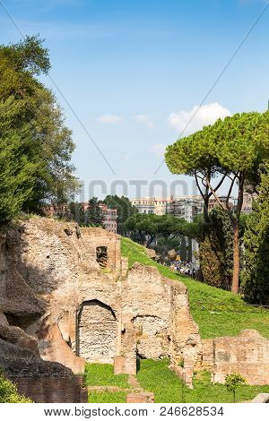 Ancient Ruins Of The Domus Severiana On Palatine Hill, Rome, Italy, Europe