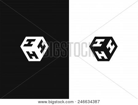The Cube With Three Letters H. Hhh Initials, Icon Design Template. Minimalistic Hexagonal Geometric 