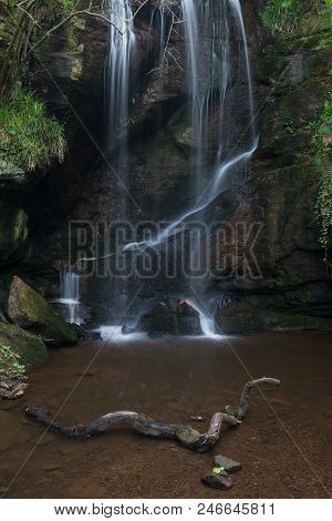 Stunning Waterfall Landscape At Roughting Linn In Northumberland National Park In England