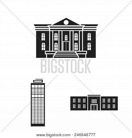 Building And Architecture Black Icons In Set Collection For Design. Construction And Institution Vec