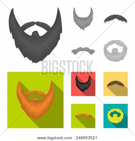 Mustache And Beard, Hairstyles Monochrome, Flat Icons In Set Collection For Design. Stylish Haircut 