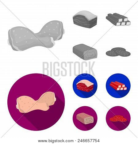 Chicken Drumstick, Podcherevina, Crab Sticks, Meatloaf. Meat Set Collection Icons In Monochrome, Fla