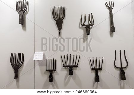Bytow, Poland - June 1, 2018: A Multi Tooth Fish Spear In The Ethnographic Museum Of The Castle In B