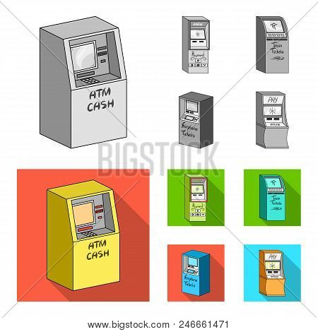 Cash Machine For Cash, Terminal For Payment, Ticket Machine. Terminals Set Collection Icons In Monoc