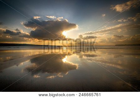 Beach With Evening Reflections In Lahinch, County Clare In Ireland