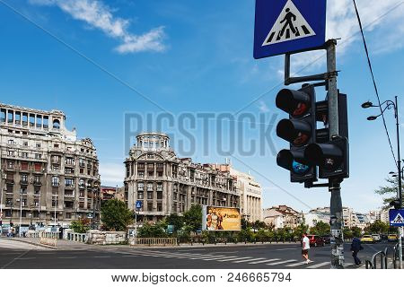 Bucharest, Romania - September 9, 2017: Panoramic View Of Historical Buildings In Bucharest City Cen