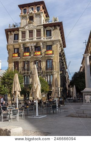 Madrid, Spain - January 23, 2018: Old Building At Ramales Square (plaza Ramales) In City Of Madrid, 