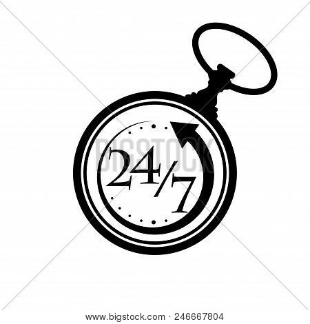 Black Pocket Watch With Round-the-clock Mode Of Operation Isolatrd On White Background