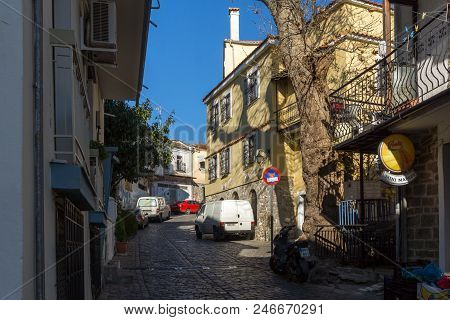 Xanthi, Greece - December 28, 2015: Street And Old Houses In Old Town Of Xanthi, East Macedonia And 