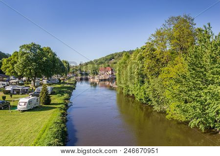 Fulda River And Campground In Hann. Munden, Germany