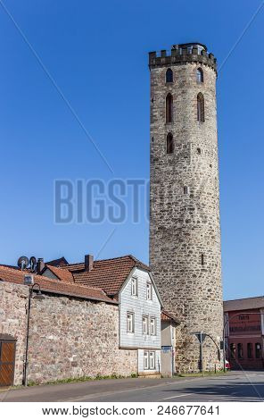 Hann. Munden, Germany - May 07, 2018: Historic Hagelturm Tower In Hannoversch Munden, Germany