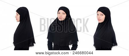 Woman with muslim burqa isolated on white