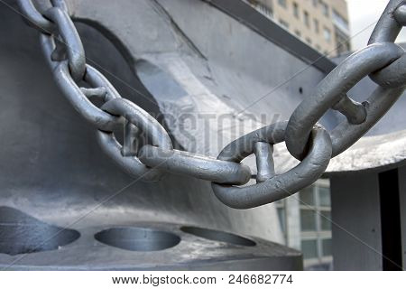 Thick Metal Chain Of Some Industrial Machinery Closeup