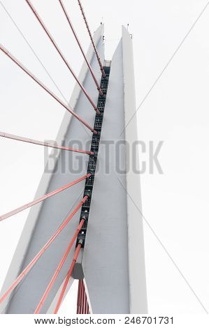 Dongshuimen Cable Bridge Detail Against Sky In Chongqing, China