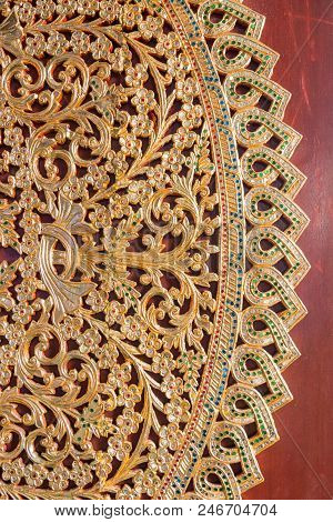 Beautiful Wall And Ceiling Paintings In Thai Fine Art Pattern At Wat Rong Suea Ten Temple, Locate At