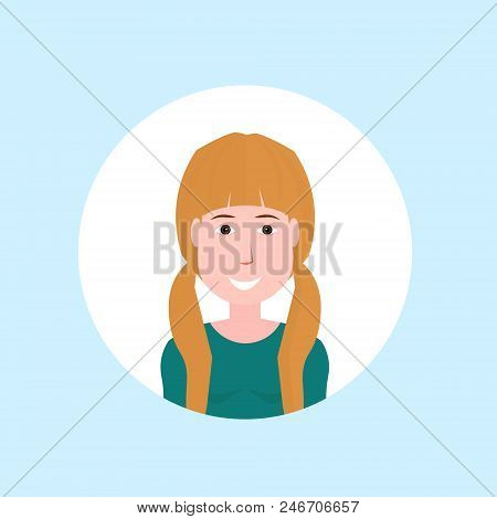 Redhair Woman Face Happy Lady Portrait On Blue Background, Female Avatar Flat Vector Illustration