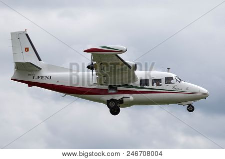 Raf Waddington, Lincolnshire, Uk - July 4, 2014: Piaggio P-166c Twin Engined Light Aircraft I-feni O