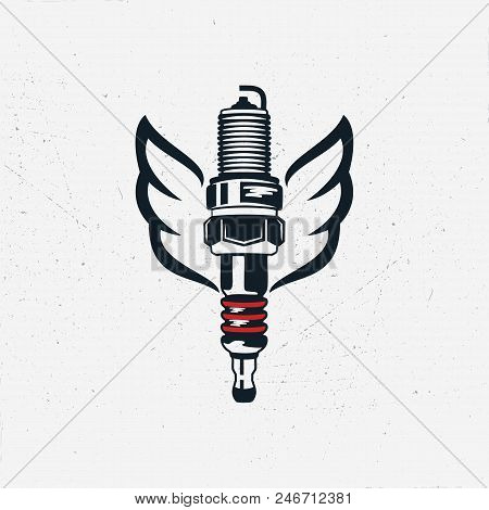 Spark Plug With Wings. Vintage Hand Drawn Automobile Tools. Sparking-plug In Silhouette Style. Stock