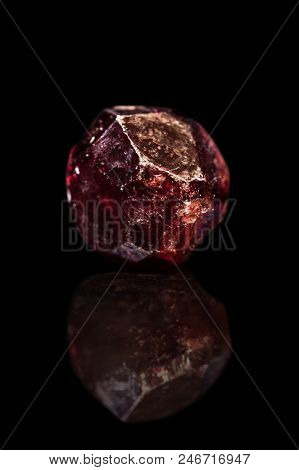 Red Garnet Gemstone, Silicate Minerals, Black Background With Reflection