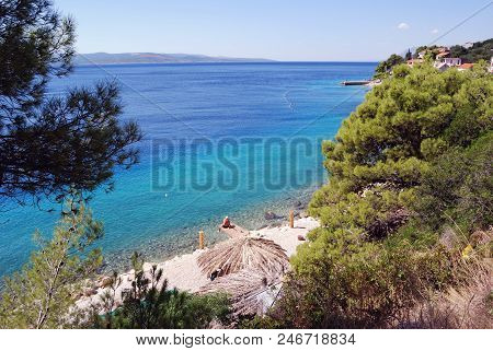 The Beautiful Coast Of Croatia In The Resort Town Of Bashka Voda, Croatia