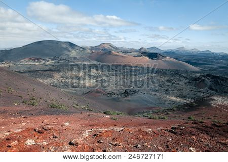 Unique Volcanic Landscapes Of Timanfaya National Park, Lanzarote, Canary Island. Nature Background. 