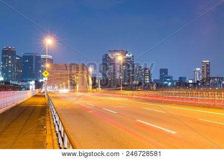 Beautiful Road At Umeda From Across The Yodogawa River.