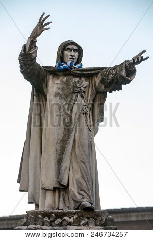 Statue Of Girolamo Savonarola In Ferrara In Emilia-romagna. Italy