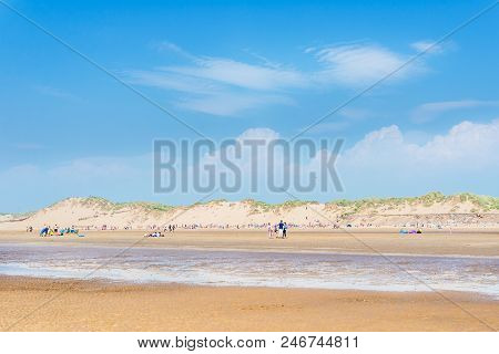 Liverpool, Great Britain - 10 June, 2018: Sandy Formby Beach  Near Liverpool On A Sunny Day With Lot