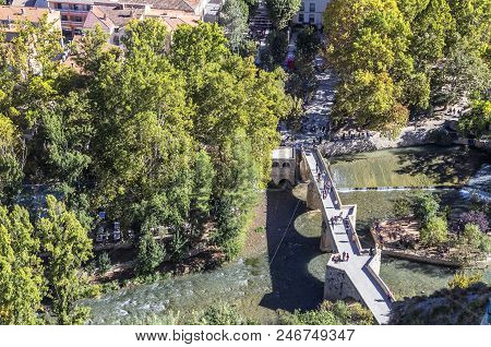 Alcala Del Jucar, Spain - October 29, 2016: Roman Bridge, Located In The Central Part Of The Town, T