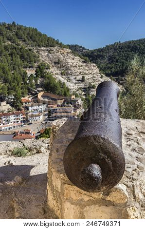 Alcala Del Jucar, Spain - October 29, 2016: Panoramic View Of The City, At The Bottom Of The Bullrin