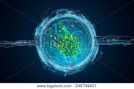 Virus Cells Under A Microscope. 3d Render. Bacteria. Disease. 3d Illustration Rendering The Study Of
