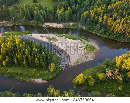 Ligo Bonfire. Latvia, Gauja River Beach.  Midsummer.  .