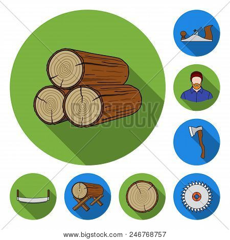 Sawmill And Timber Flat Icons In Set Collection For Design. Hardware And Tools Vector Symbol Stock  