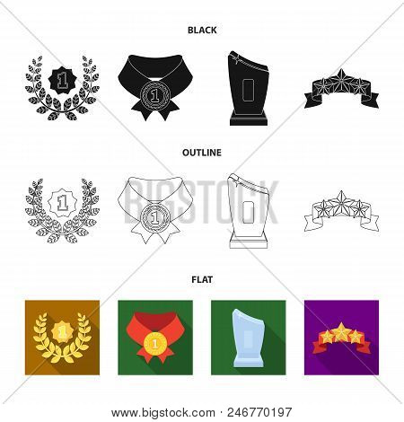 Winner For The First Place In The Competition, A Crystal Prize, A Ribbon With The Stars, A Medal On 