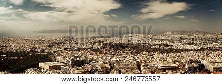 Athens skyline panorama viewed from Mt Lykavitos with Acropolis, Greece.