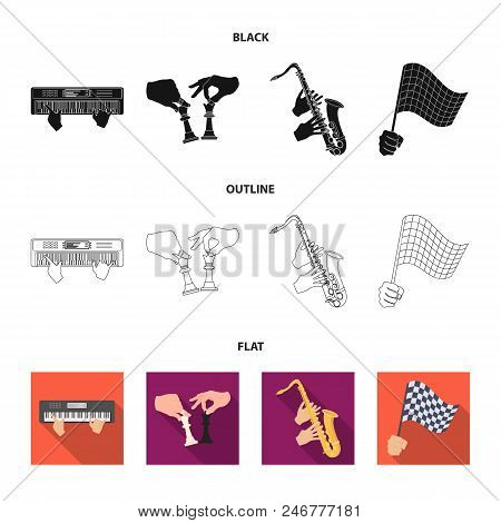 Playing On An Electric Musical Instrument, Manipulation With Chess Pieces And Other  Icon In Black, 