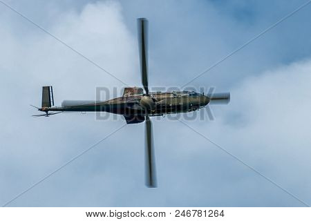 Maribor, Slovenia, June 10 2018 - Aerospatiale Eurocopter As 332 Super Puma Heavy Helicopter The Swi