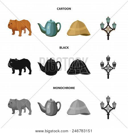 Breed Dog, Teapot, Brewer .england Country Set Collection Icons In Cartoon, Black, Monochrome Style 