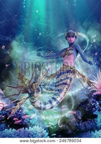 3d Computer Graphics Of A Purple Blue Mermaid