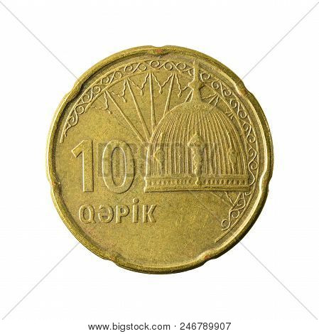 10 Azerbaijani Qepik Coin Reverse Isolated On White Background